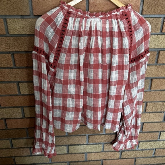 Free People Honey Grove Gingham Checkered Balloon Sleeve Blouse Size Small - Picture 6 of 7
